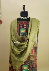 Amitha –  Olive Green Muslin silk hand stithced full work indian art depiction salwar suit set