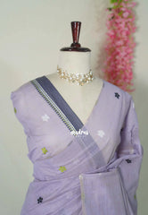 Creamy Lilac - Muslin Silk with Thread Weaving Pallu and Border with Floral Buttas - Perfect for Office Wear