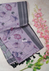 Pastel Lilac - Muslin Silk with Thread Weaving Pallu and Border with Floral Buttas - Perfect for Office Wear