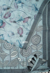 Pastel Steel Blue - Muslin Silk with Thread Weaving Pallu and Border with Floral Buttas - Perfect for Office Wear
