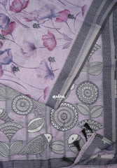 Pastel Lilac - Muslin Silk with Thread Weaving Pallu and Border with Floral Buttas - Perfect for Office Wear