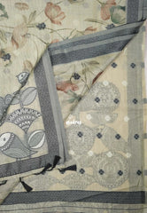 Muted Beige - Muslin Silk with Thread Weaving Pallu and Border with Floral Buttas - Perfect for Office Wear