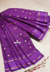 Royal Purple - Soft Organza silk with zari weaving with small zari border