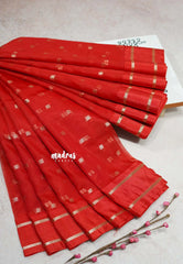 Spicy Red - Soft Organza silk with zari weaving with small zari border