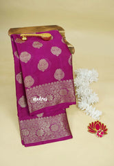 Magenta Pink - Soft warm silk with Antique Zari Buttas and Border