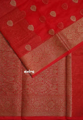 Spicy Red - Soft Organza Silk with Zari Weaving with Banarasi Antique Border - Best for wedding reception