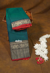 Dual Shade Teal Green - Andal – Narayanpet Silk Cotton with Thread Weaving Border - Perfect for Regular Wear