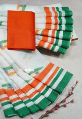 White - August 15 Special TRI COLOR NATIONAL FLAG Linen Cotton saree with raw silk blouse