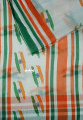 White - August 15 Special TRI COLOR NATIONAL FLAG Linen Cotton saree with raw silk blouse