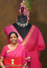 Raspberry Pink - Smt Nirmala Sitharaman mam Inspired Kota Silk Saree with Subtle Border - Power Dressing for Office Elegance