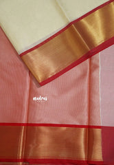 Ivory Cream - Ahaana - Nita Ambani inspired semi silk with emboss weaving body getti border - Best for Weddings