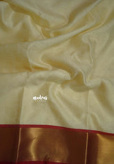 Ivory Cream - Ahaana - Nita Ambani inspired semi silk with emboss weaving body getti border - Best for Weddings