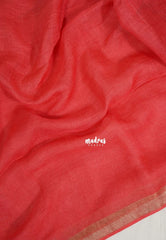 Peach Red - Thoolika - Organic Linen Cotton Saree with Tissue Border - Perfect for corporate leaders / Judges / Doctors