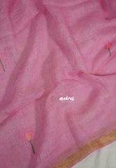 Rosemilk Pink - Thoolika - Organic Linen Cotton Saree with Tissue Border - Perfect for corporate leaders / Judges / Doctors