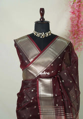 Crimson Brown - Narayani - Semi Organza Silk with Buttas and Zari Border - Best for Small Functions