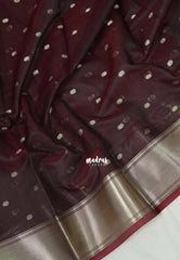 Crimson Brown - Narayani - Semi Organza Silk with Buttas and Zari Border - Best for Small Functions