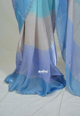 Powder Blue - Organza Satin Silk Saree with Stone Work and Multicolour Border & Scallop Border
