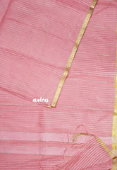 (PRE-BOOKING) Roja Mist Pink - Soft Organza silk with stripes weaving with small zari border