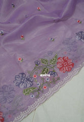 Soft Lilac Glow - Fine Quality Organza Silk Saree Embroidery with Scallop Border - Best for Engagements / Haldi / Reception