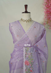 Soft Lilac Glow - Fine Quality Organza Silk Saree Embroidery with Scallop Border - Best for Engagements / Haldi / Reception