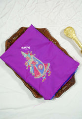 Dual shade Magenta - Mayuri - 1 mtr Silk Cotton Embroidered Blouse Piece – Rajasthani Woman Motif