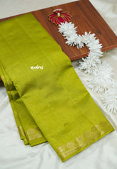 Sap green - Lightweight Semi tussar saree wtih leaf border - Raaga
