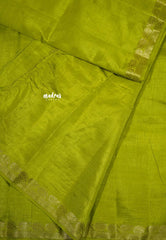 Sap green - Lightweight Semi tussar saree wtih leaf border - Raaga
