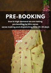 (PRE-BOOKING) Butter Yellow - Aathini - Telugu Letters Handblock Printed Bamboo Cotton Double Blouse Combo