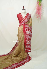 Khaki Brown with Peacock Border - Uniform sarees Malgudi Printed Silk with Peacock Border - Perfect for Office Wear | Casual Wear