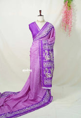 Lilac Pink with Peacock Border - Uniform sarees Malgudi Printed Silk with Peacock Border - Perfect for Office Wear | Casual Wear