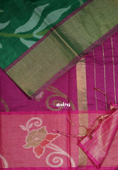 Classic Green - Chandrika - Ikkat Pochampally Cotton Silk with Tissue border - Best for Pooja Function