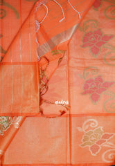Mint Green - Chandrika - Ikkat Pochampally Cotton Silk with Tissue border - Best for Pooja Function