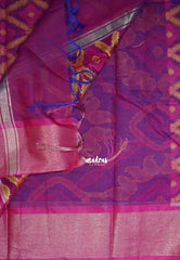 MS Amma Blue - Chandrika - Ikkat Pochampally Cotton Silk with Tissue border - Best for Pooja Function
