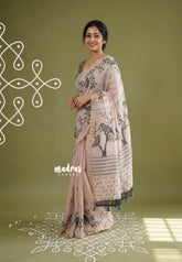 Muted Beige - Pragathi - Linen Cotton Saree with Kuruvi Border and Pallu - Best for Office Wear | Casual Wear