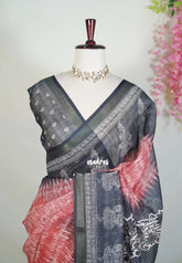 Muted Brick Red - Pragathi - Linen Cotton Saree with Digital Prints - Perfect for Office Wear | Casual Wear