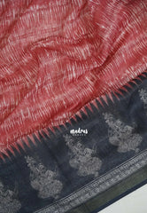 Muted Brick Red - Pragathi - Linen Cotton Saree with Digital Prints - Perfect for Office Wear | Casual Wear