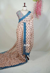 Pastel Peach - Pragathi - Linen Cotton Saree with Polka Dot Prints - Perfect for Office Wear | Summer Wear | Casual Wear