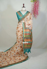 Beige Peach - Pragathi - Linen Cotton Saree with Floral Prints - Perfect for Office Wear | Casual Wear