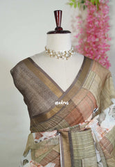 Olive Beige - Pragathi - Linen Cotton Saree with Digital Prints - Perfect for Office Wear | Casual Wear
