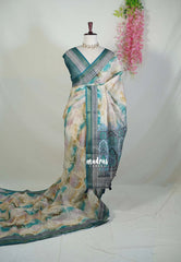 Multicolor Pastel Beige - Pragathi - Linen Cotton Saree with Floral Prints - Perfect for Office Wear | Casual Wear