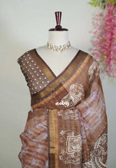 Muted Pastel Brown - Pragathi - Linen Cotton Saree with Digital Prints - Perfect for Office Wear | Casual Wear