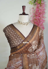 Muted Pastel Brown - Pragathi - Linen Cotton Saree with Digital Prints - Perfect for Office Wear | Casual Wear