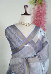Misty Lavender - Pragathi - Linen Cotton Saree with Watercolour Floral Prints - Perfect for Office Wear | Casual Wear