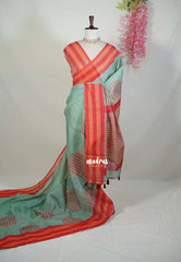 Seaforam Green - Pragathi - Linen Cotton Saree with Contrast Pallu and Blouse - Perfect for Office Wear | Casual Wear