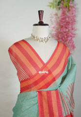 Seaforam Green - Pragathi - Linen Cotton Saree with Contrast Pallu and Blouse - Perfect for Office Wear | Casual Wear