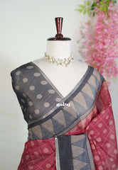 Majestic Maroon - Pragathi - Linen Cotton Saree with Checks and Buttas Prints - Perfect for Office Wear | Casual Wear