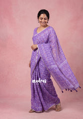 Lavender - Pragathi - Linen Cotton Saree with Geometric Prints - Perfect for Office Wear | Casual Wear