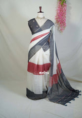 Ivory Beige - Pragathi - Linen Cotton Saree with Checks Prints - Perfect for Office Wear | Summer wear | Casual Wear
