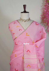 Pink Blossom - Pragathi - Linen Cotton Saree Geometry Prints - Perfect for Office Wear | Summer wear | Casual Wear