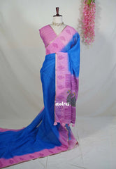 Royal Blue - Pragathi - Linen Cotton Saree with Checks with Peacock Border Prints - Perfect for Office Wear | Summer wear | Casual Wear
